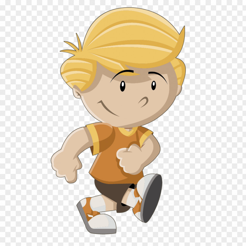 Simple Vector Drawing Running Yellow Hair Boy Child Icon PNG