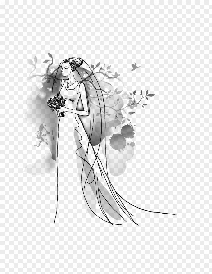 Charm Bride Ink Wash Painting Wedding Photography Woman Designer PNG