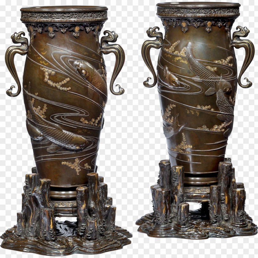 Vase Bronze Sculpture Meiji Period Porcelain PNG