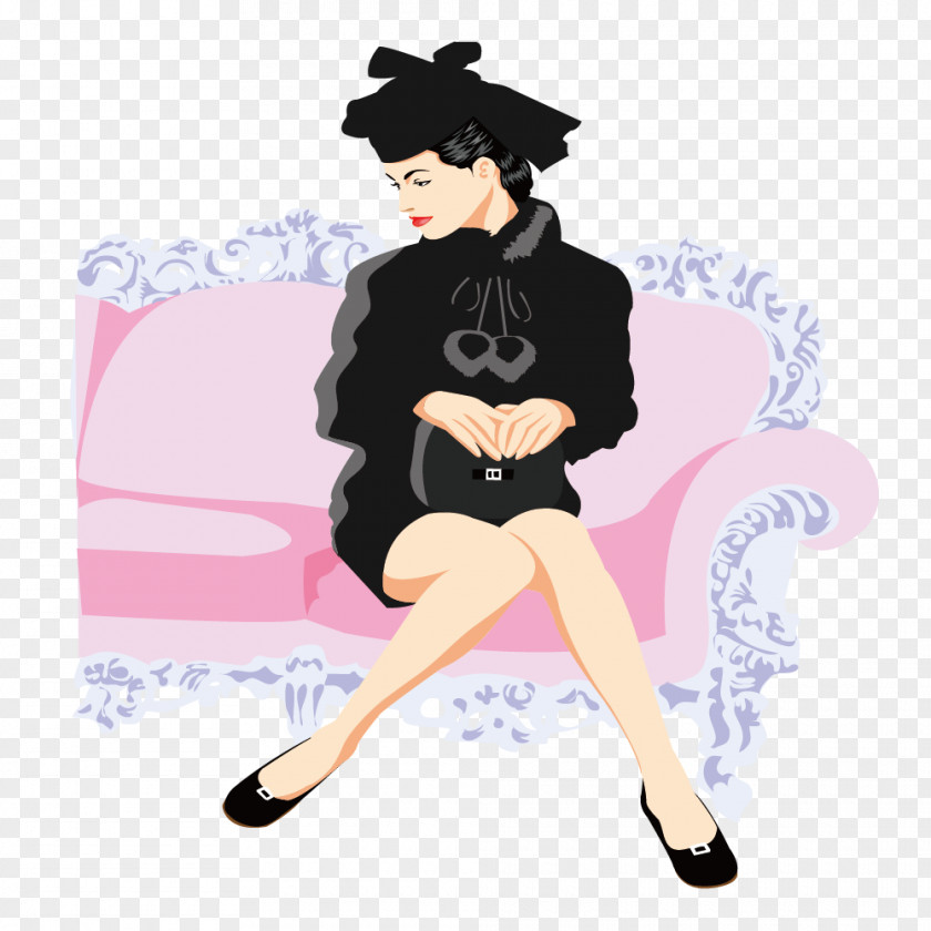 Woman Black Dress On The Couch Adobe Illustrator Euclidean Vector PNG