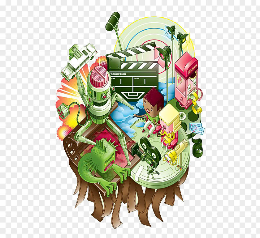 Green Film City Illustration Illustrator PNG