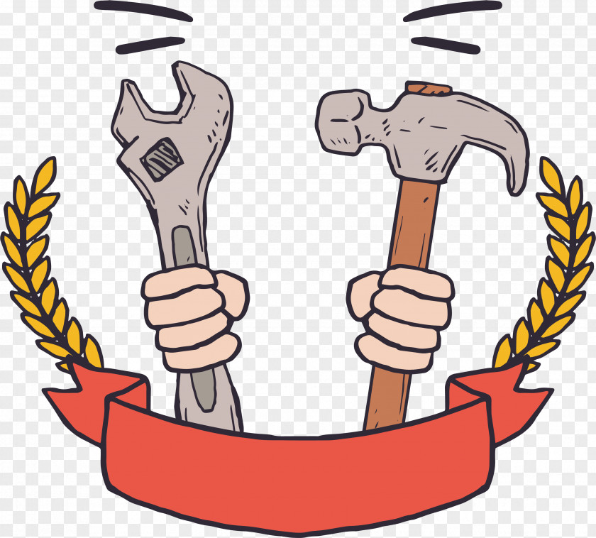 Holding A Wrench And Hammer Hand Tool PNG