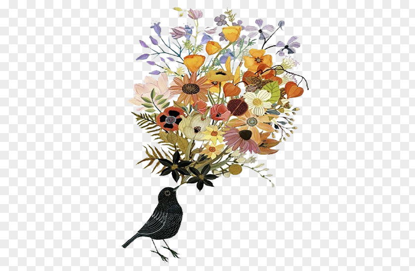 Simple Flowers Bird Illustration Artist Work Of Art Blog PNG