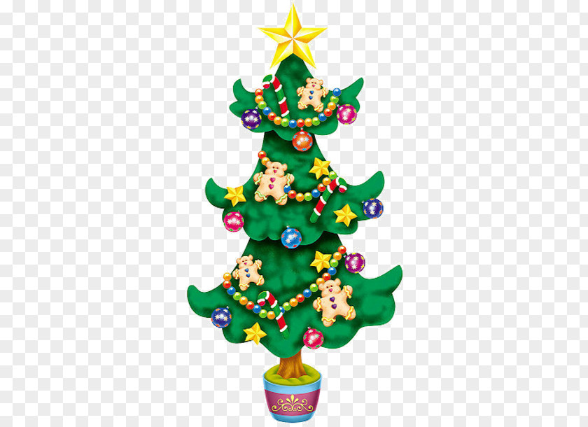 Green Christmas Tree Decoration Cartoon Winnie Santa Claus Wall Decal PNG