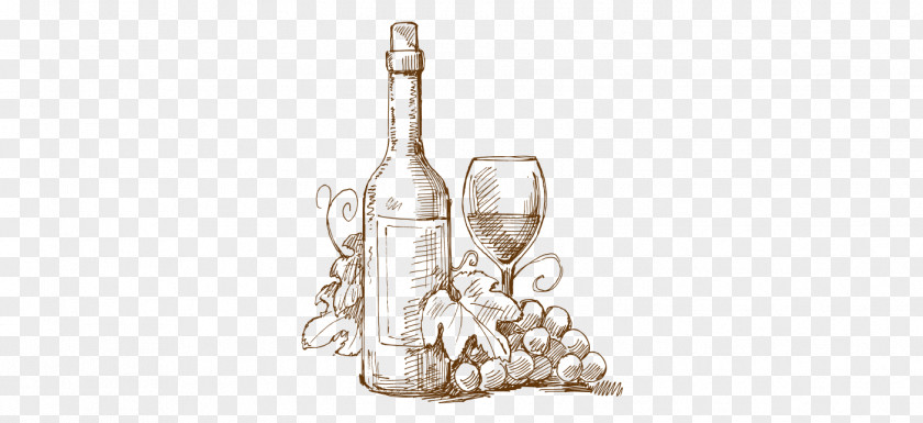 Vector Sketch Of Red Wine Glass Bottle PNG