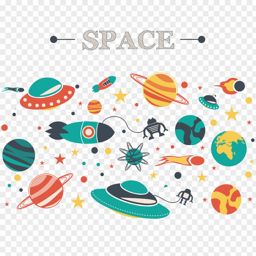 Lovely Flat Space Background Spacecraft Cartoon Outer Illustration PNG
