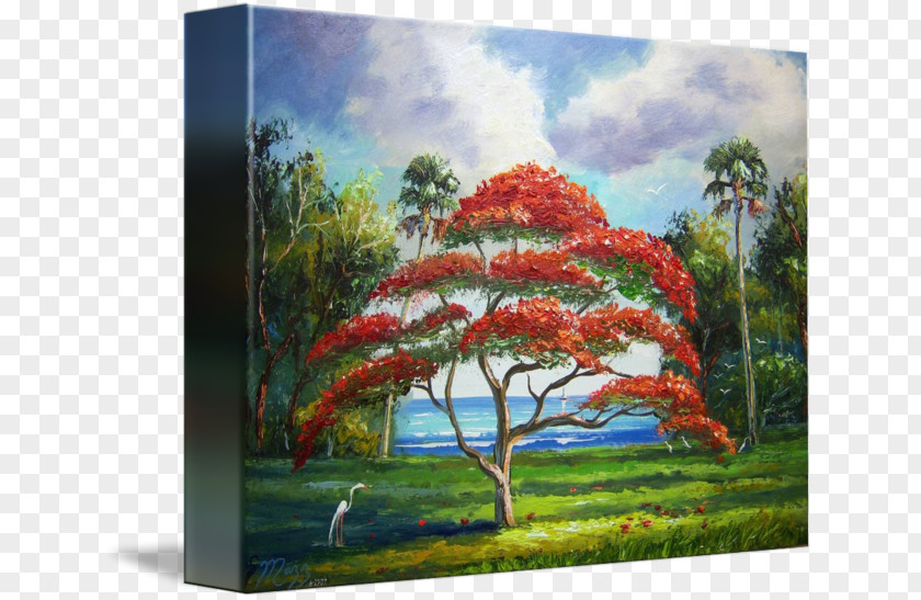 Tree Paper Oil Painting Reproduction Artist Royal Poinciana PNG