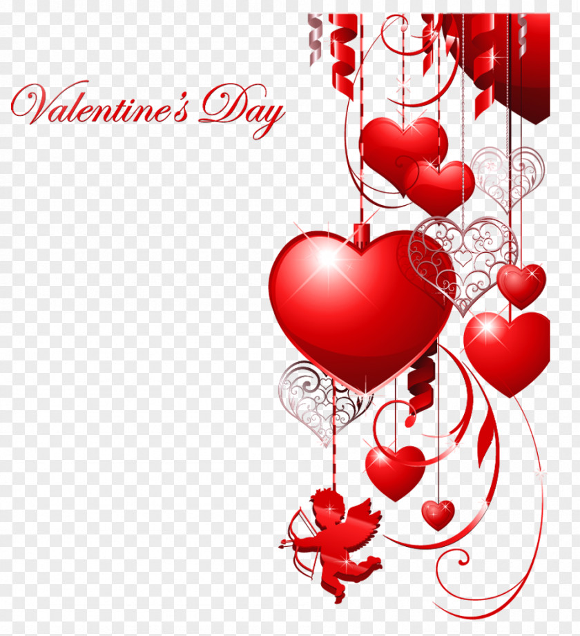 Valentines Day Decor With Hearts And Cupid Clipart Valentine's Heart Clip Art PNG