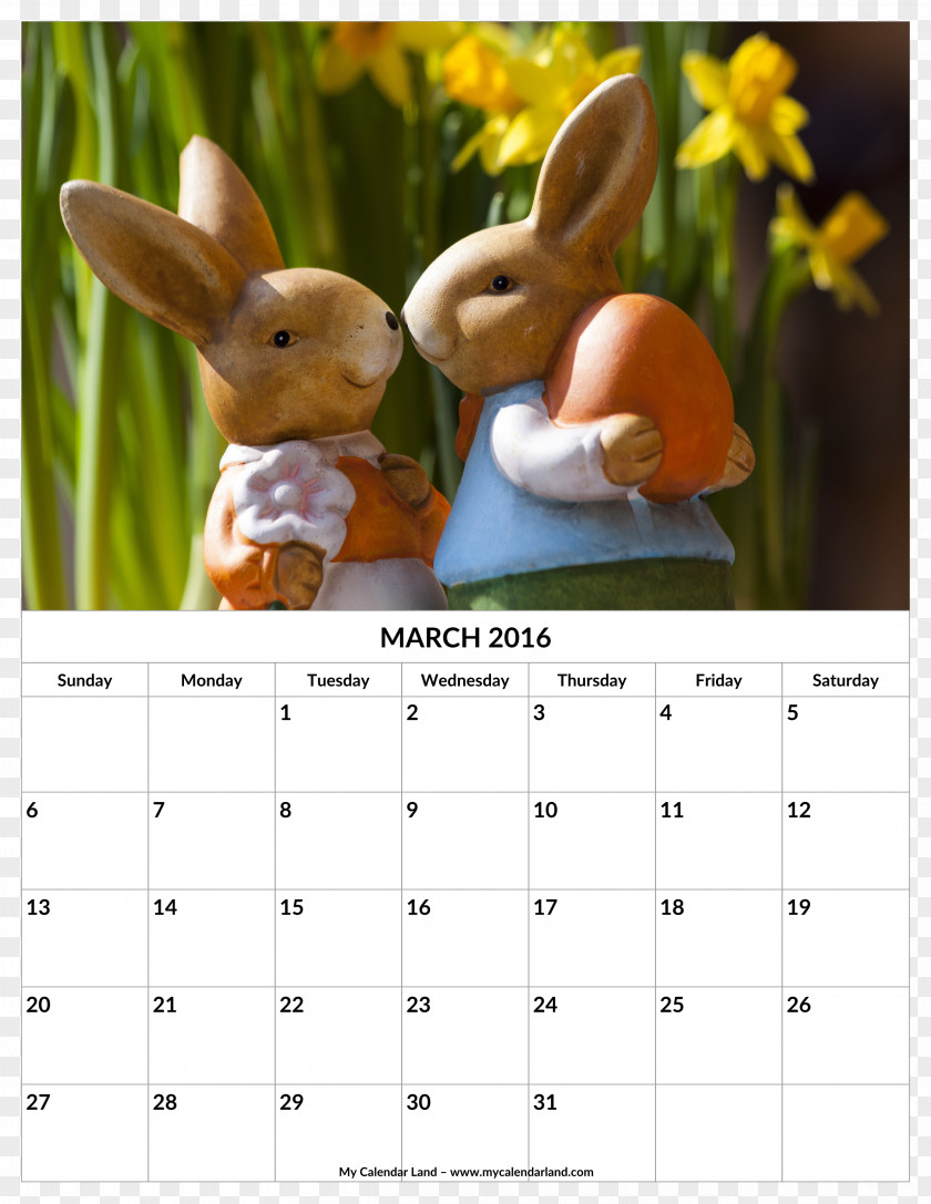 Watercolor Calendar Easter Bunny Egg Hunt Rabbit PNG