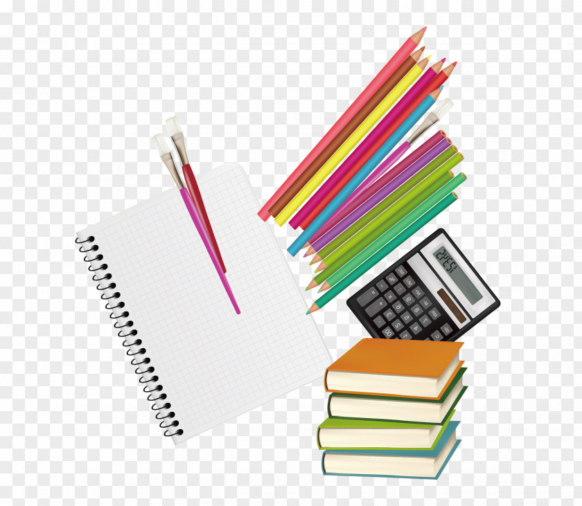 Books And Colored Pencils Vector Calculator Paper Pencil PNG