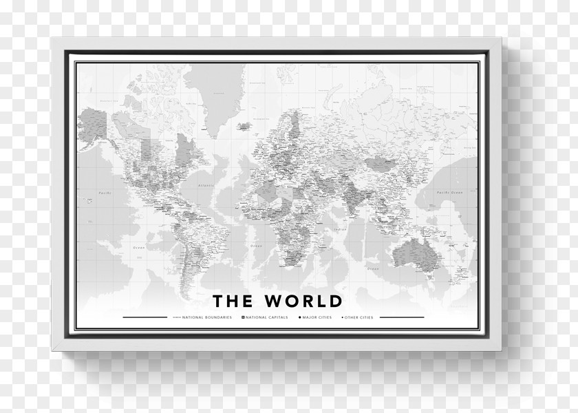 World Map Canvas Black And White PNG