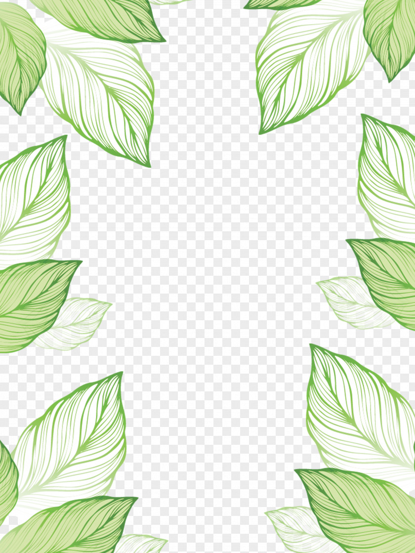 Green Hand-painted Leaves Border Leaf PNG