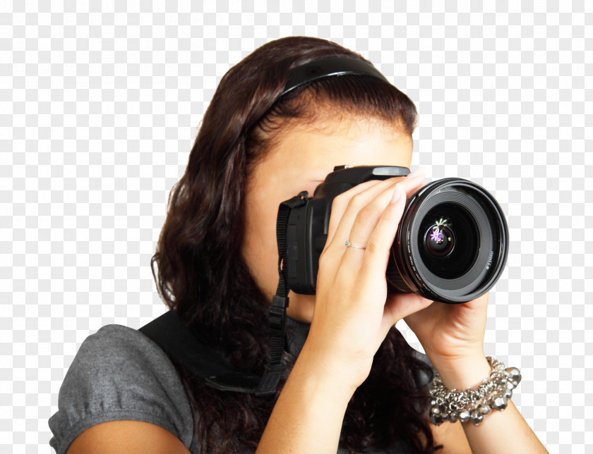 Young Female Photographer Taking Photos Camera Photography PNG
