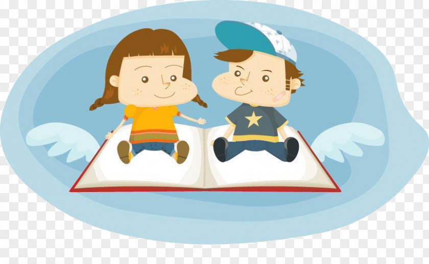 Fly Sitting On The Books Of Little Boys And Girls Boy Cartoon Illustration PNG