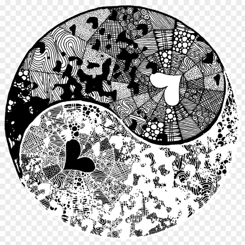 Psychedelic Elements Yin And Yang Black White Art Painting PNG