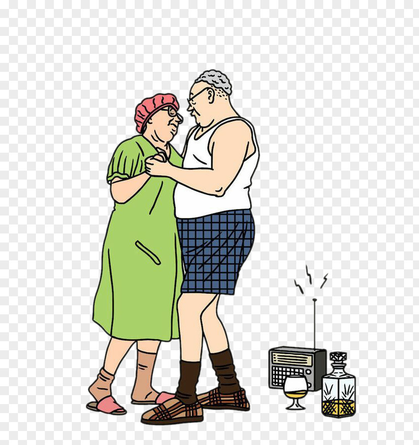 Dancing Old Couple Tixier Jean-Michel Illustrator Cartoon Drawing Illustration PNG