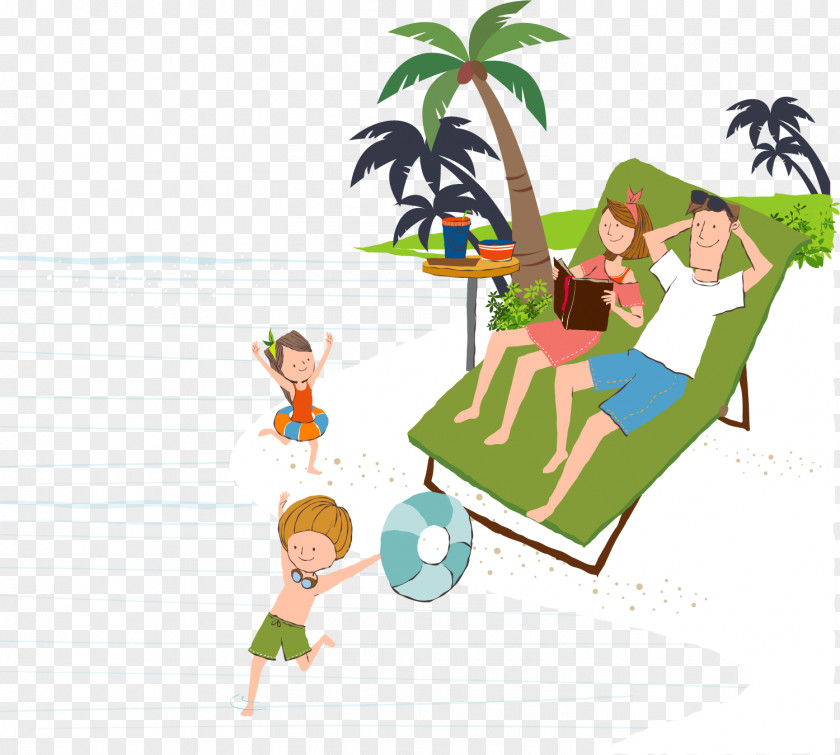 Vector Seaside Vacation Family Cartoon Child Illustration PNG