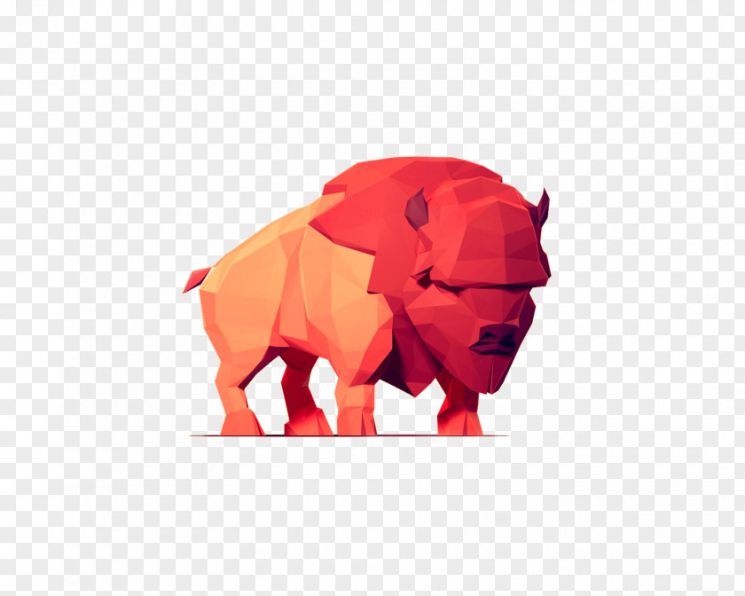 Geometric Red Bull Low Poly Paper 3D Computer Graphics Illustration PNG