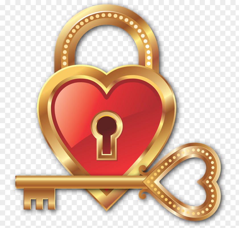 Gold Key Lock Heart Clip Art PNG