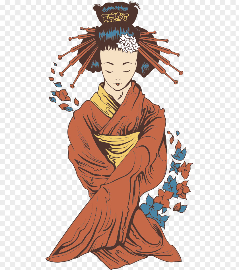 Vector Japanese Geisha Illustration PNG