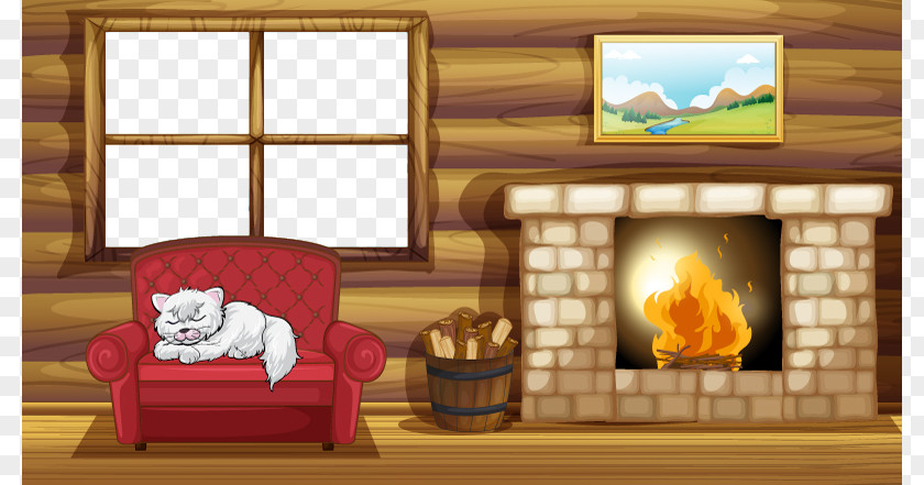 Cartoon Warm Winter Wooden Vector Material Fireplace Living Room Royalty-free Stock Photography PNG