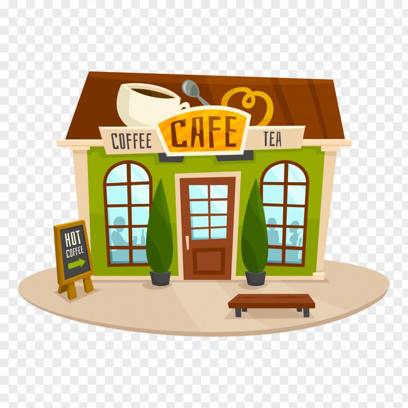 Vector Coffee Shop Cafe Bistro Cartoon PNG