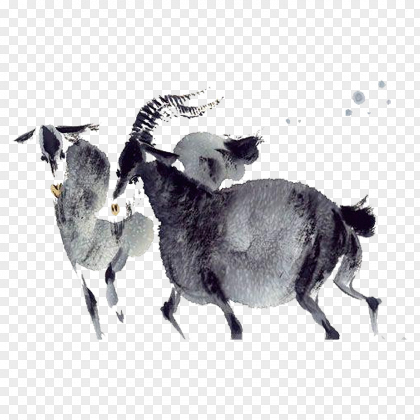 Goat Material Picture Sheep Ink Wash Painting Watercolor PNG