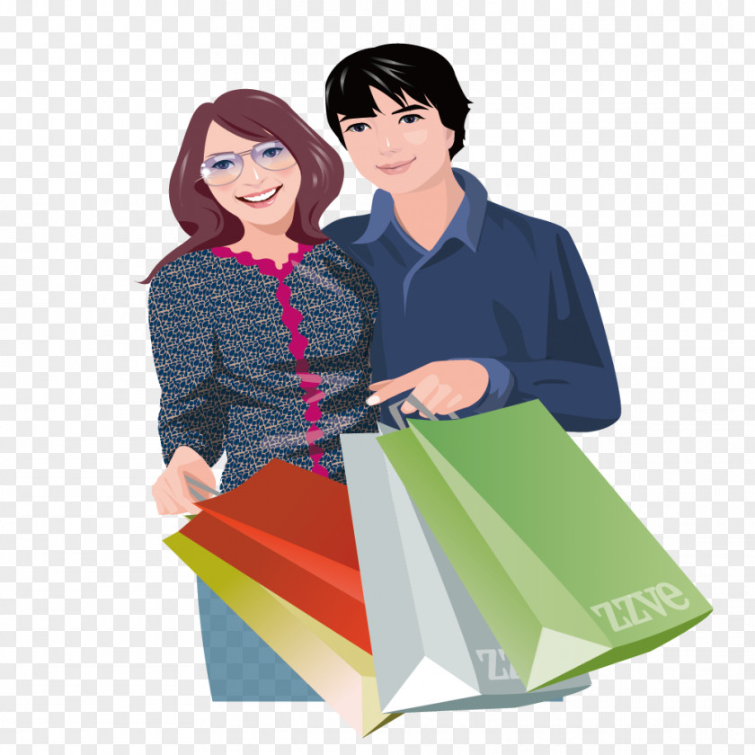 Mention Of Men And Women With Shopping Bags Euclidean Vector Couple Illustration PNG