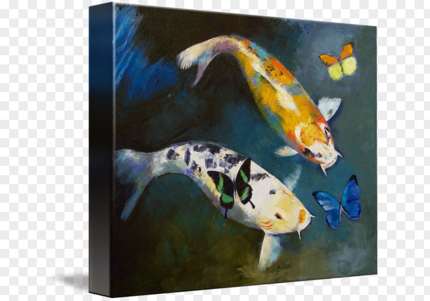 Fish Koi Butterfly Canvas Oil Painting Reproduction PNG