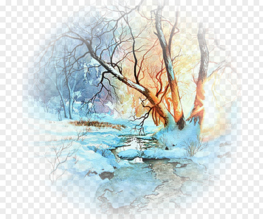 Winter Landscape Watercolor Painting Trees And Landscapes In PNG