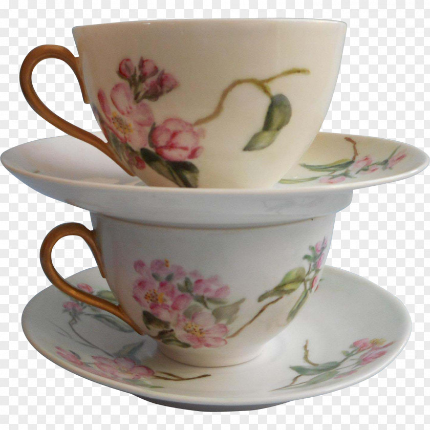 Hand-painted Cherry Blossoms Tableware Saucer Coffee Cup Mug Ceramic PNG