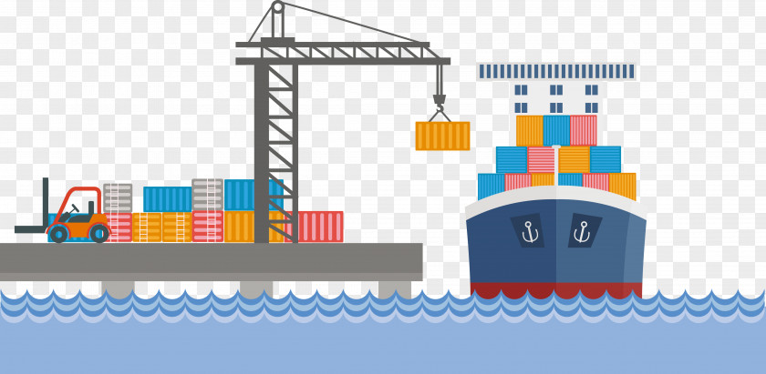 Vector Hand Painted Port Sea Export Goods And Services Tax Import International Trade PNG