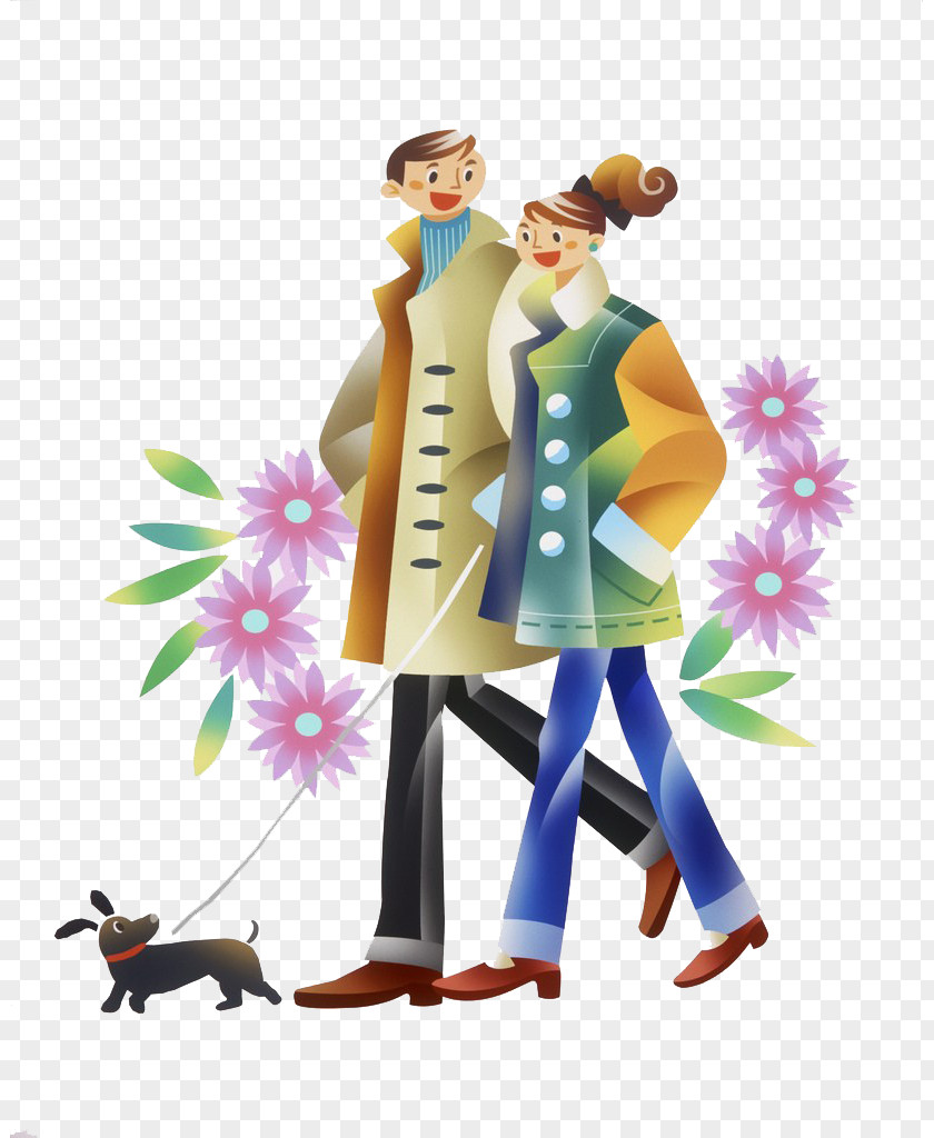 Couple Walking Dog Clip Art PNG