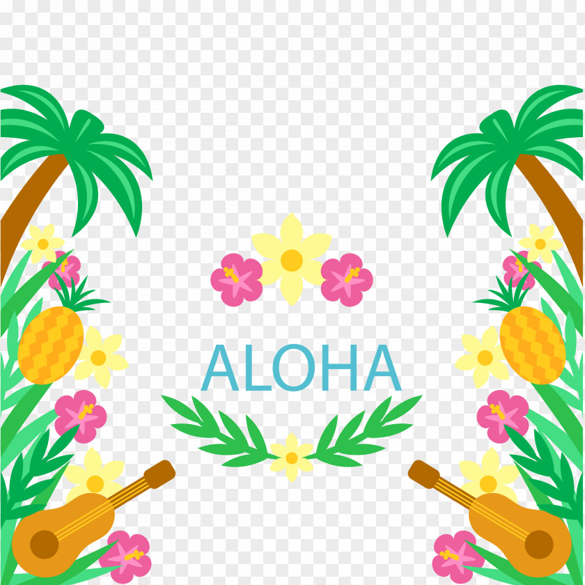 Ukulele And Floral Background Hawaiian Tahiti Luau PNG