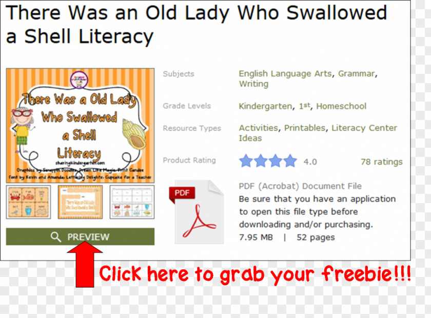 There Was An Old Lady Who Swallowed A Shell Fly The Shell! Book TeachersPayTeachers PNG