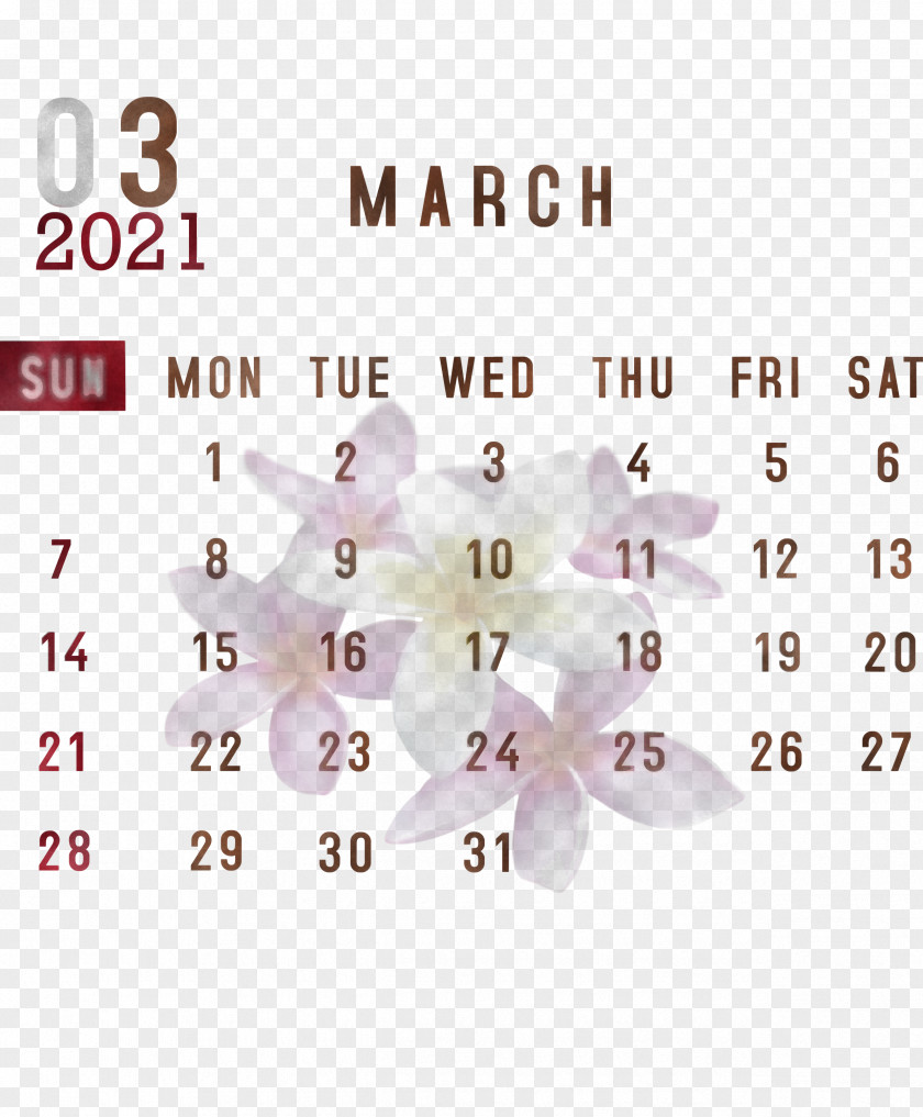 March 2021 Printable Calendar PNG