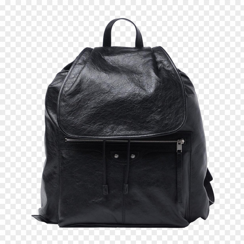 Balenciaga Men's Black Leather Shoulder Bag Handbag Backpack PNG