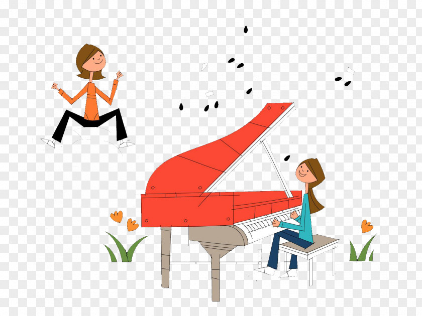 Play Piano Cartoon Illustration PNG