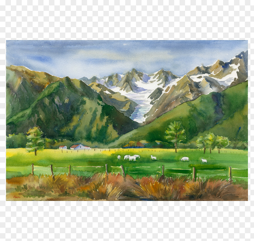 Painting Fox Glacier Watercolor Mount Scenery PNG