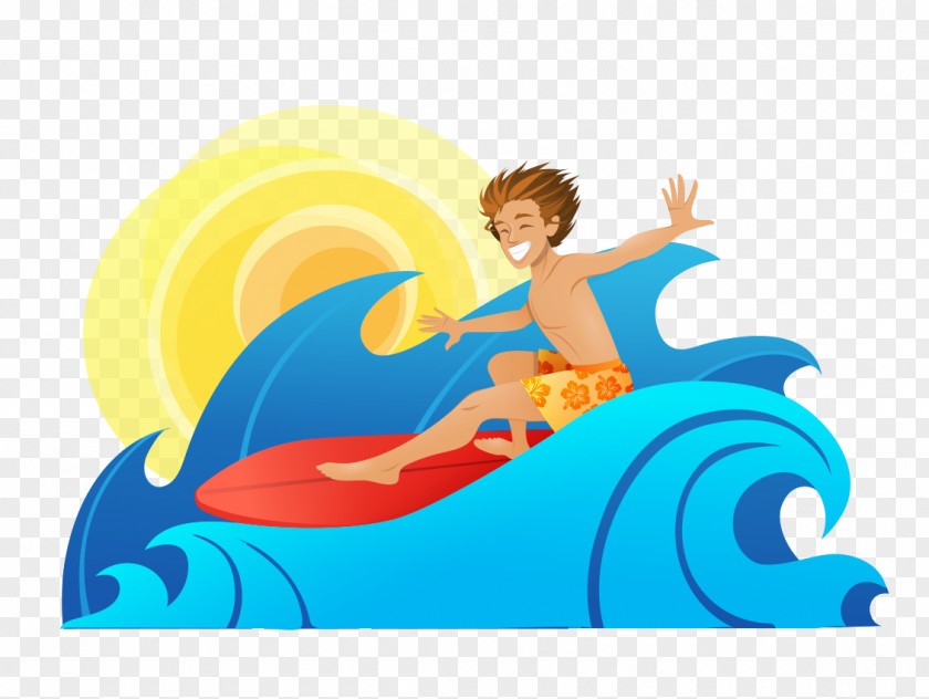 Blue Cartoon Boy Surfing The Waves Silver Surfer Wind Wave PNG