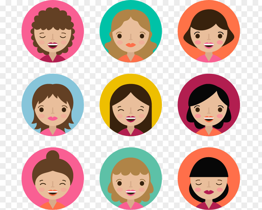 9 Cartoon Head Of A Woman Vector Material Female PNG