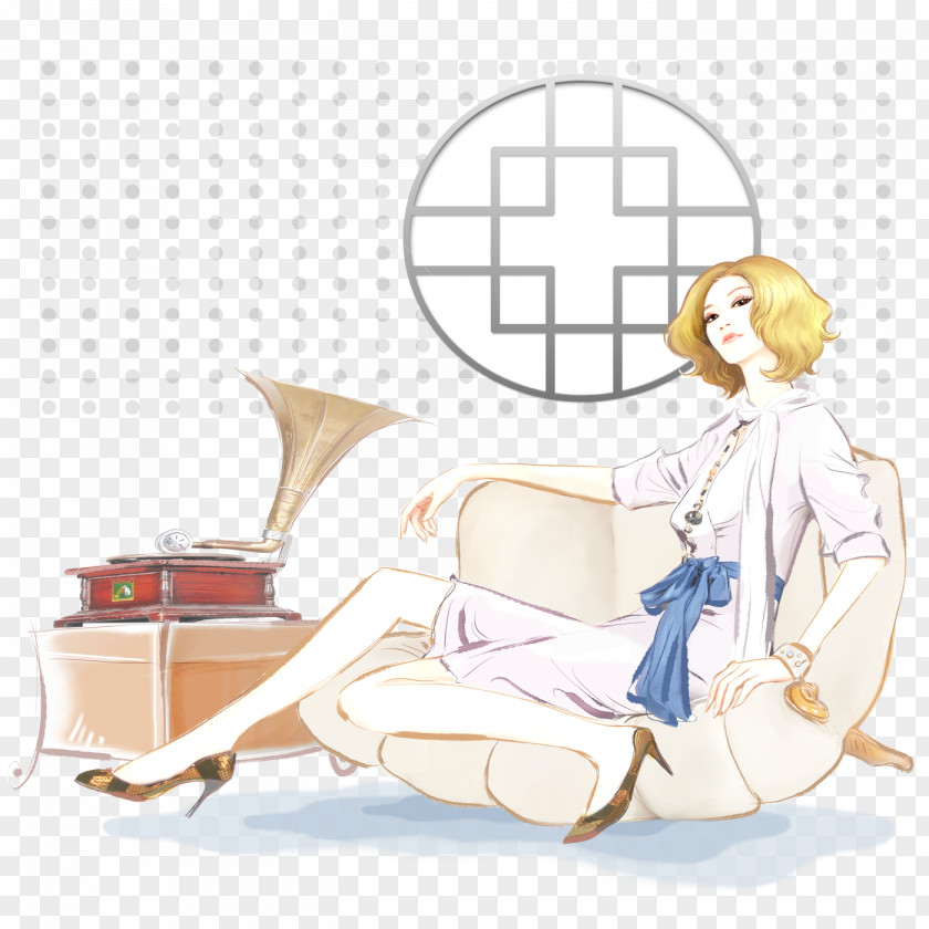 Casual Women Couch Cartoon Seat Illustration PNG