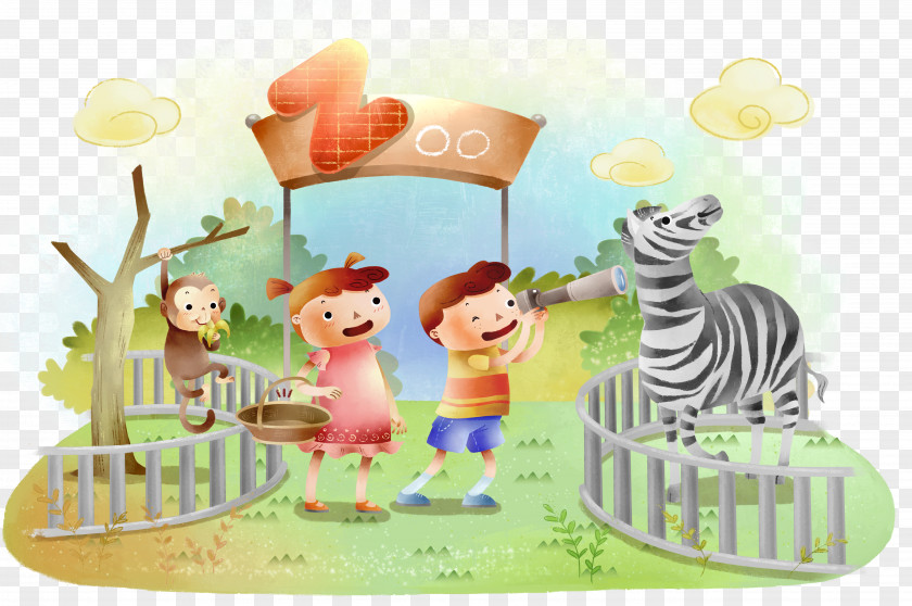 Zoo Zebra Giraffe Cartoon Illustration PNG