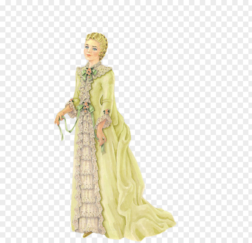 Europe Woman Yellow Dress Paper Doll Bride Retro Style PNG
