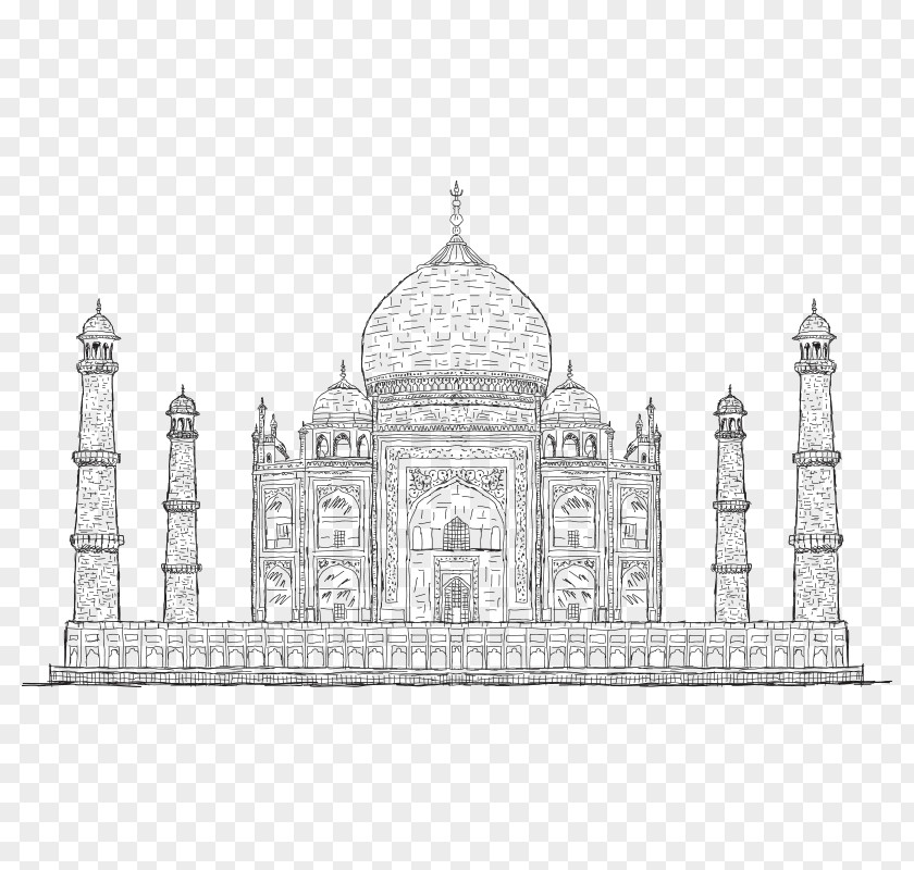 Hand-painted Line Of Taj Mahal Drawing Tourist Attraction Sketch PNG