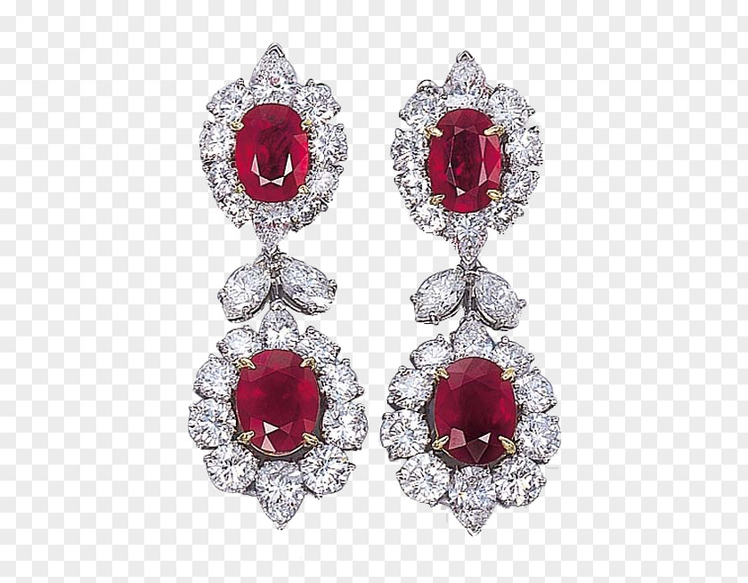 Ruby Earrings Double Diamond Pieces Products In Kind Earring Jewellery Gemstone PNG