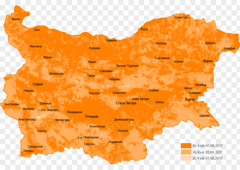 Map Bulgaria 4G Internet Vivacom PNG