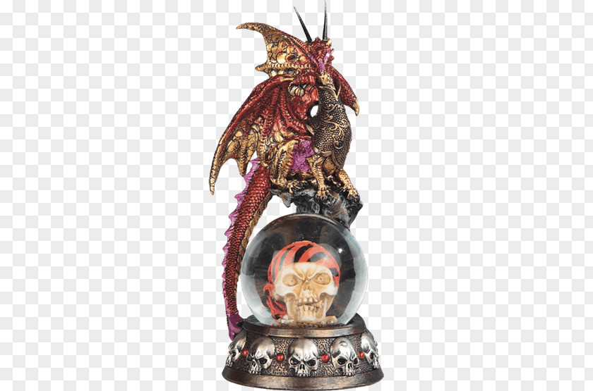 Skull Dragon Figurine Statue Yellow Red PNG