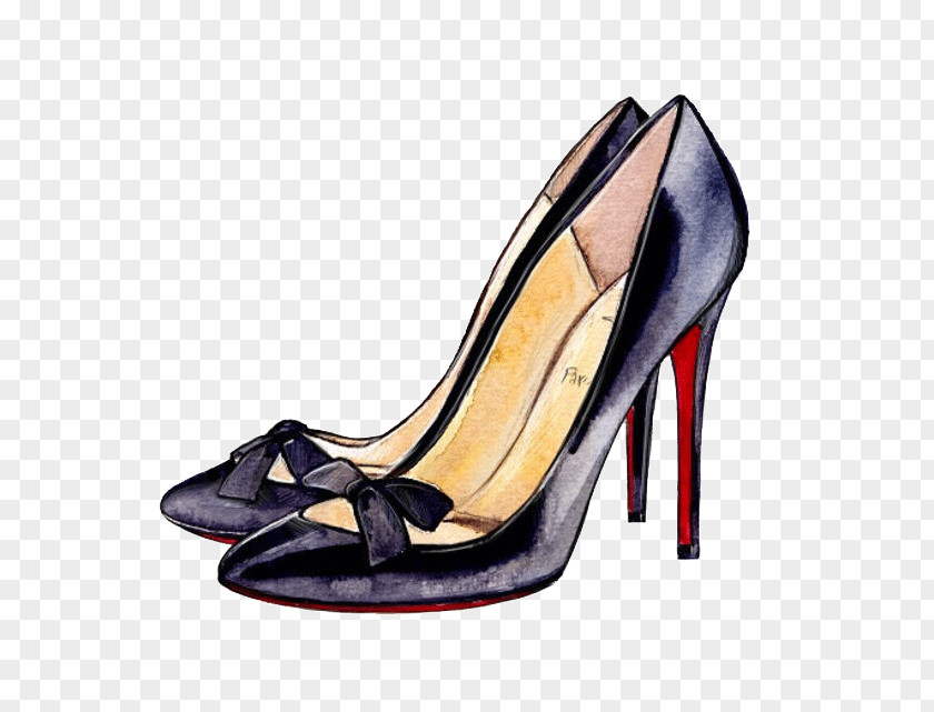 Hand-painted Heels Court Shoe High-heeled Footwear Designer Watercolor Painting PNG