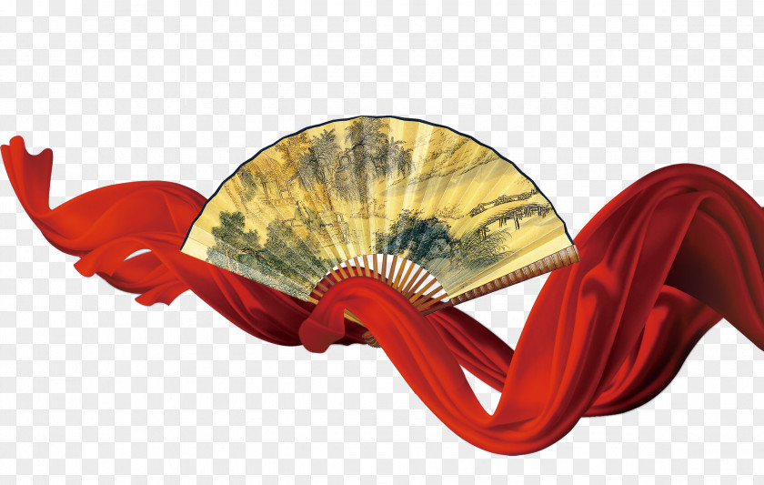 Dinette With Red Satin Hand Fan PNG